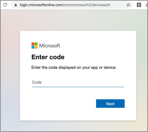 Microsoft device login page used in an OAuth phishing attack / Secureworks
