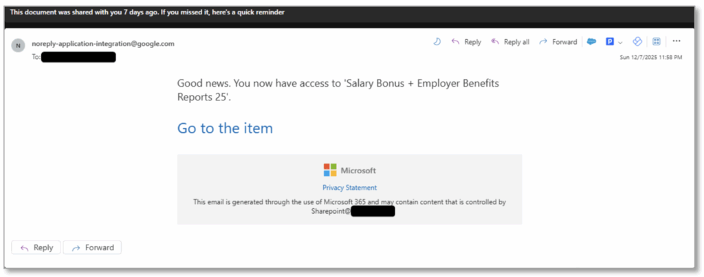 A phishing email used to trick victims into triggering the OTP for an OAuth session token theft / Proofpoint)