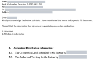 Original email thread written by executives, forwarding information along to expedite regular business approvals. (ANY.RUN)